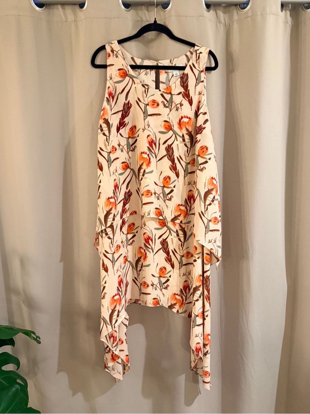 Ava & Viv Ivory Floral Asymmetrical Swing Dress with Orange Accents